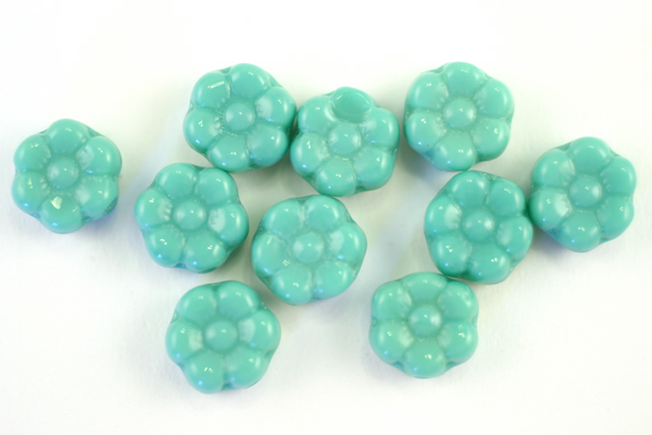 10pc 8x4mm TURQUOISE CZECH GLASS FLAT FLOWER BEADS CZ097-10